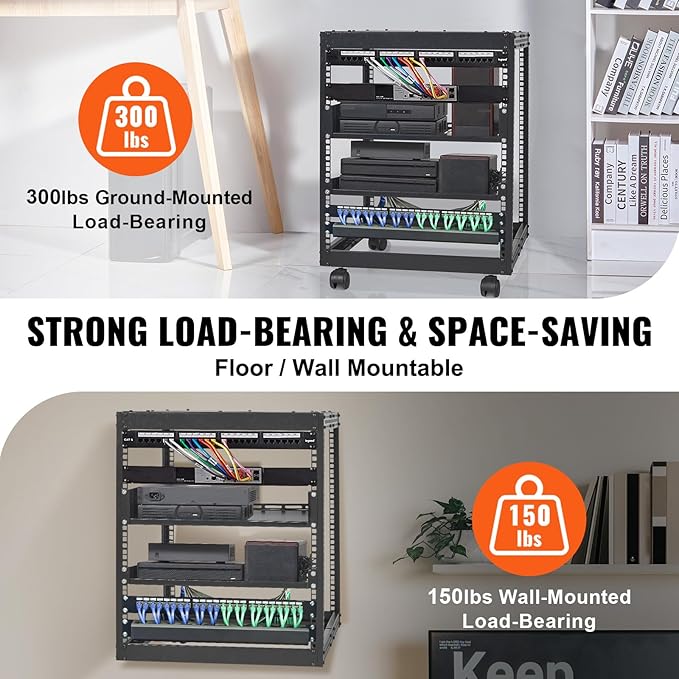 VEVOR 12U Open Frame Server Rack, 23-40 in Adjustable Depth, Free Standing or - Image 3