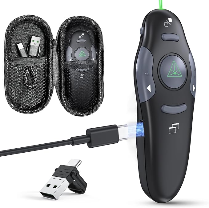 Presentation Clicker with Case Storage Wireless Presenter Remote USB Type C by CLIKBUTM%C2%AE
