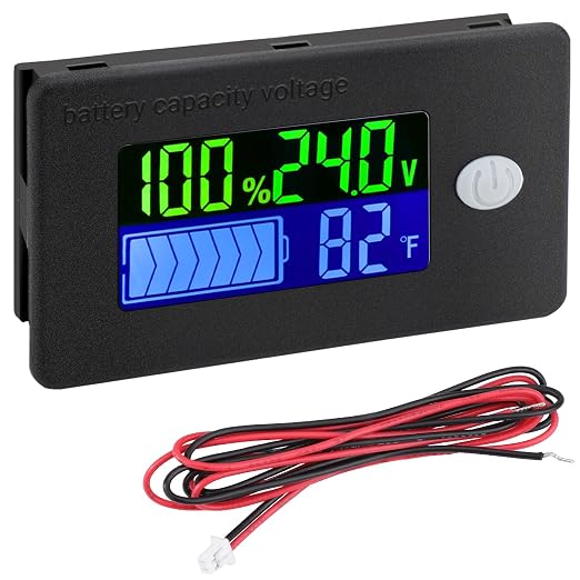 DROK 24V Battery Meter, 10-100V Voltage Battery Capacity Fahrenheit Temperature by DROK