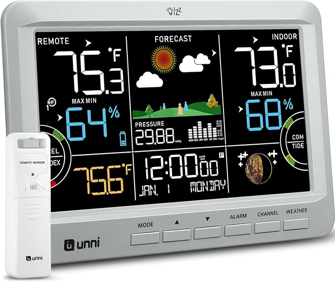 Weather Station Indoor Outdoor Thermometer Wireless, Home Atomic Clock by UUNNI