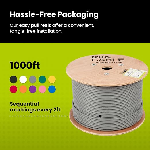 TRUE CABLE Cat6A Shielded Riser Bulk Ethernet Cable, 23AWG Solid Bare Copper - Image 5