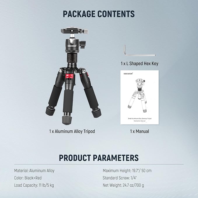 NEEWER Portable Travel Mini Tabletop Tripod, Aluminum Alloy 20''/ 50cm Desktop - Image 10
