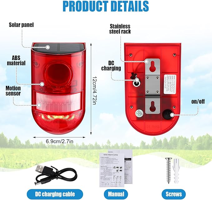 Qualirey Solar Sound and Light Alarm Motion Sensor 129db Outdoor Security Siren - Image 4