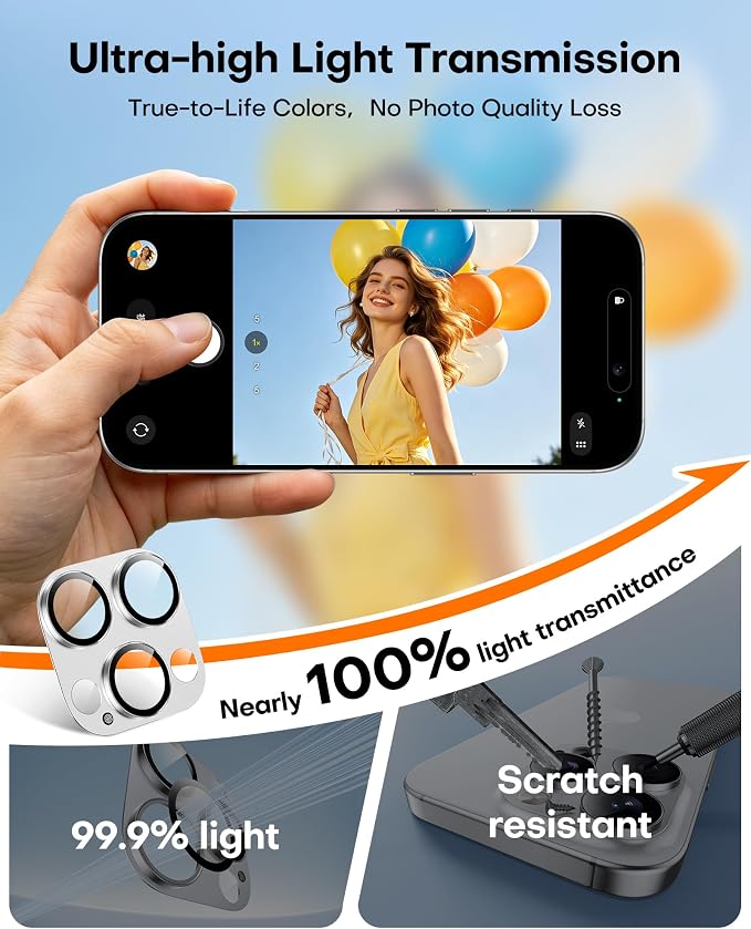 TAURI 2 Pack for iPhone 16 Pro Max/16 Pro Camera Lens Protector, Full Coverage - Image 7