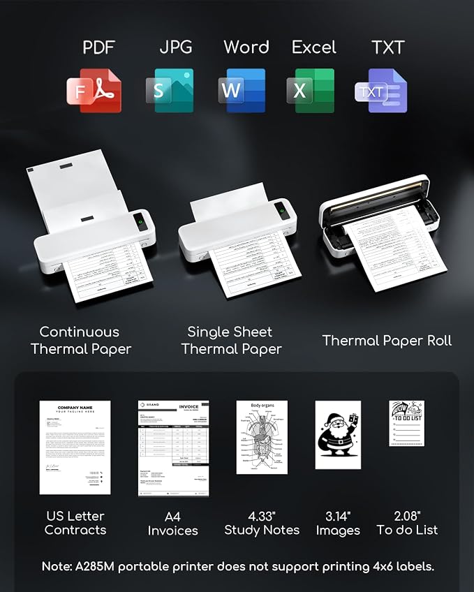 Portable Thermal Printer, A285M Bluetooth Portable Printers Wireless - Image 3
