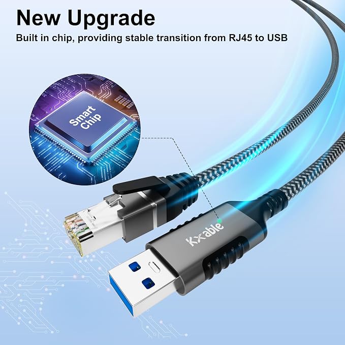USB to Ethernet Cable 25 FT, USB 3.0 A Male to RJ45 Male Cord, Directly - Image 5
