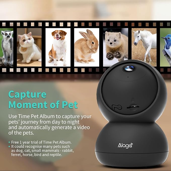 Alaga Indoor Security Camera, 360° Pan/Tilt, Human/Pet/Motion AI, Night Vision - Image 2