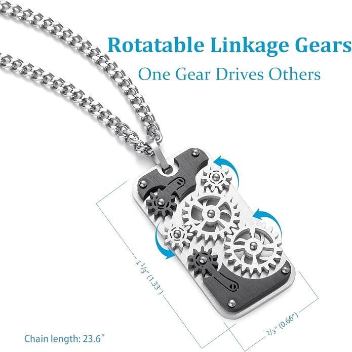 Stainless Steel Mechanical Rotatable Gear Pendant Necklace - Image 2