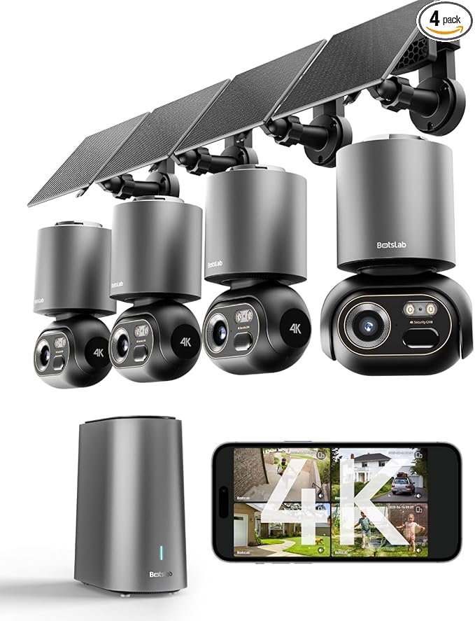 BOTSLAB 4K Security Cameras Wireless Outdoor, No Subscription, 4 Cam-Kit by BOTSLAB
