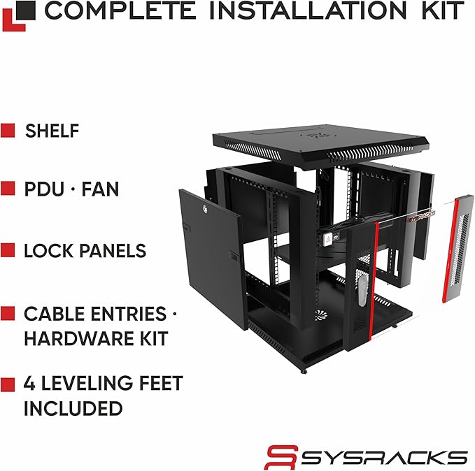 9U Wall Mount Server Rack Cabinet – 19" Network Rack Enclosure, PDU & Shelf - Image 4