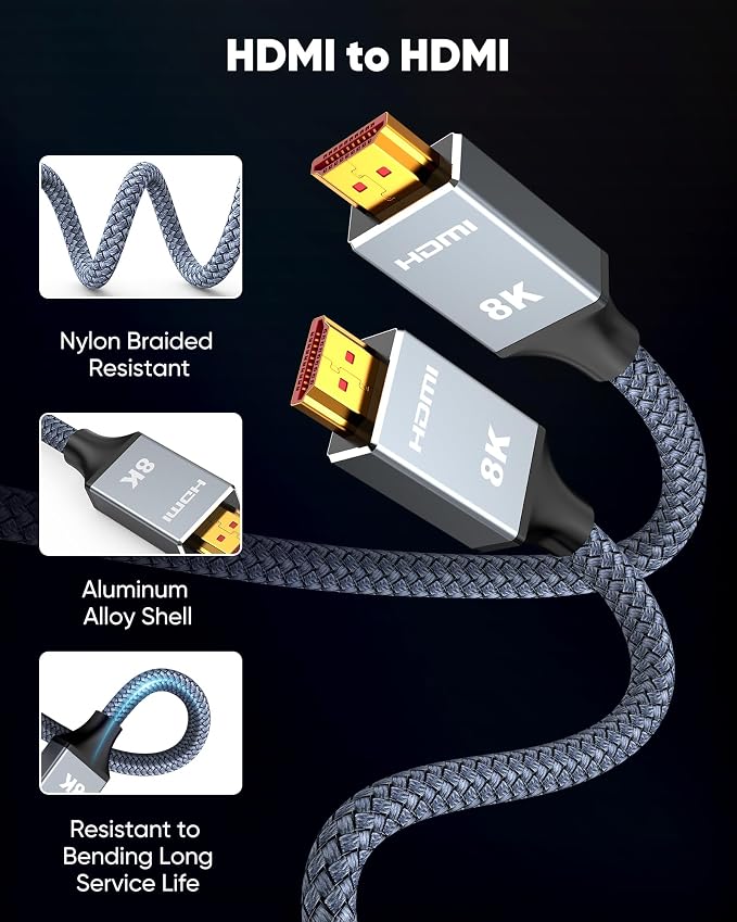 Capshi 6.6ft 8K 4K@120Hz HDMI Cable 2.1, 48Gbps High Speed Cord - Image 7