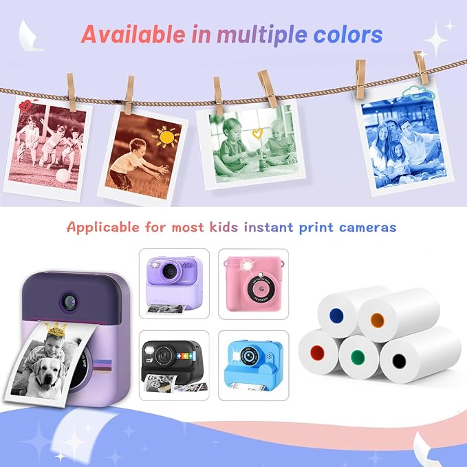 10 Rolls MIARALA 5 Vibrant Single-Color Kids Camera Paper Roll Refill, HD Paper - Image 3