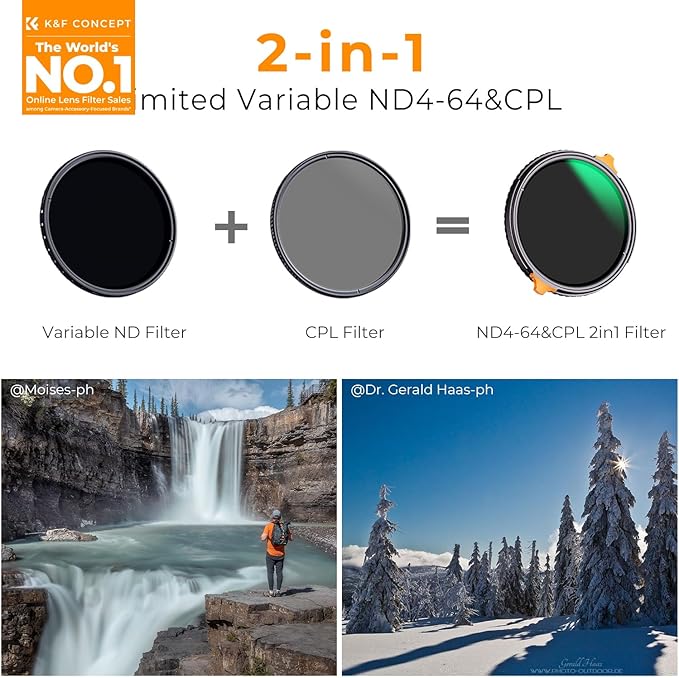 K&F CONCEPT 40.5mm ND4-64 ND Lens Filter Variable & CPL Polarizers Filter 2-in-1 - Image 2