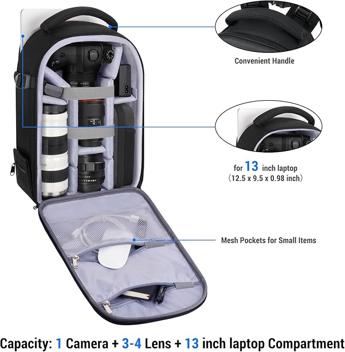 MOSISO Camera Backpack, DSLR/SLR/Mirrorless Photography Camera Bag Full Open - Image 2