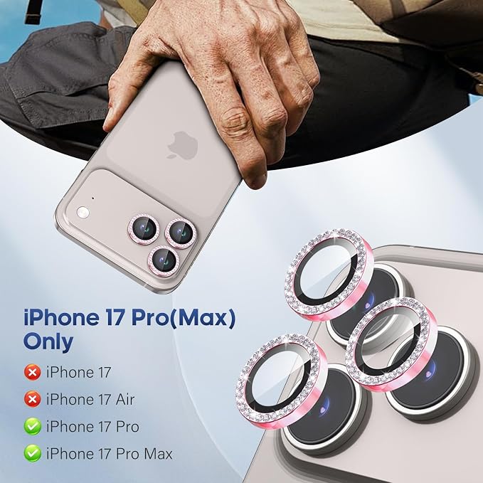 for iPhone 17 Pro / 17 Pro Max Camera Lens Protector Bling, Individual Diamond - Image 2