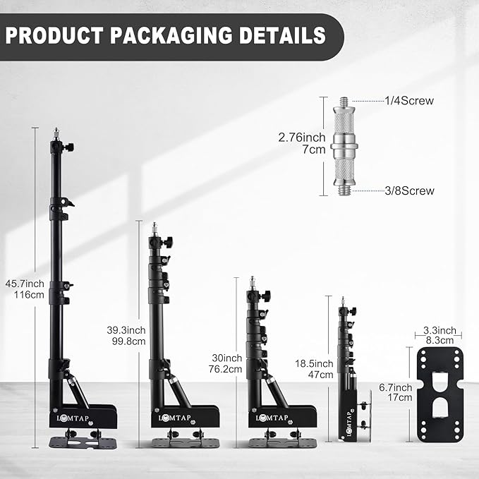 LOMTAP Ring Light Wall Mount Adjustable 45.7" Boom Arm Stand - Image 5