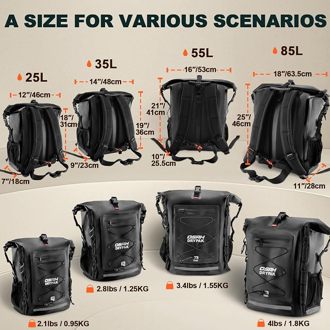OSAH DRYPAK Waterproof Backpack Dry Bag 25L/35L/55L/85L – Heavy Duty Roll-Top - Image 2