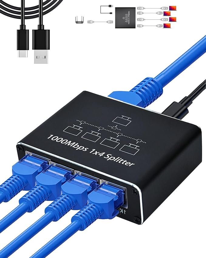 LIEZHUA Ethernet Splitter 1 to 4 by LIEZHUA