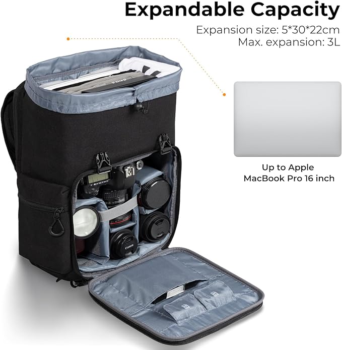 K&F CONCEPT Camera Backpack, Hard Shell Camera Bag, Large Capacity Photography - Image 4