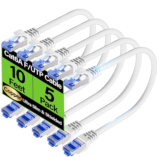 Cat6A Ethernet Cable Shielded 10Gbps 10 ft, Slim Shielded Ethernet Cable Cat 6 by Unknown
