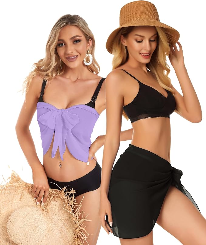 CHICGAL 2 Pieces Women Beach Sarong Bathing Suit Wrap Skirt Sheer Bikini - Image 4