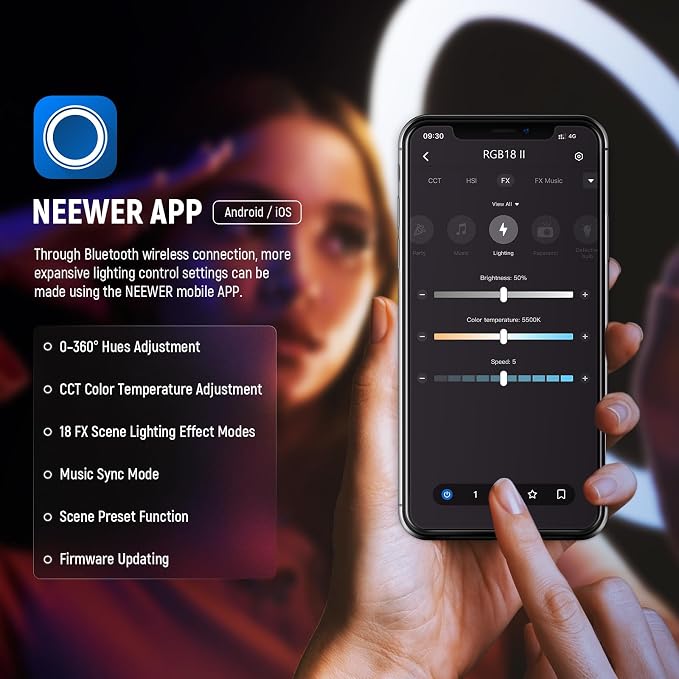 NEEWER 18 Inch RGB LED Ring Light APP Control - Image 5