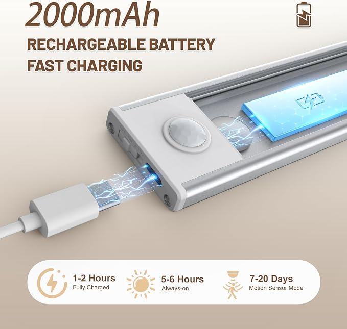 6 Pack Under Cabinet Lighting Wireless, 40 LED Rechargeable Battery Motion - Image 3
