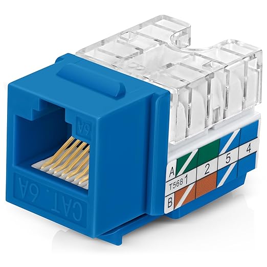 Everest 90° Angled RJ45 Cat6A Keystone Jacks 10-Pack in Blue by EverestMediaSolutions