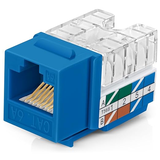 Everest 90° Angled RJ45 Cat6A Keystone Jacks 20-Pack in Blue by EverestMediaSolutions
