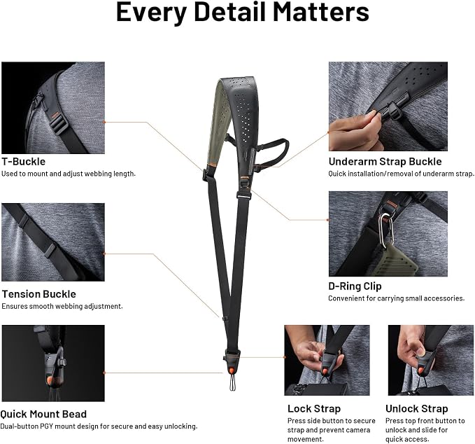 PGYTECH Camera Strap Pro, Quick Release Heavy Duty Camera Shoulder Strap - Image 2