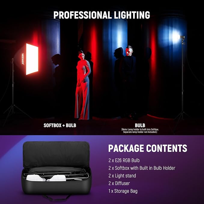 NEEWER 2 Pack 520W Equivalent RGB Softbox Lighting Kit - Image 9