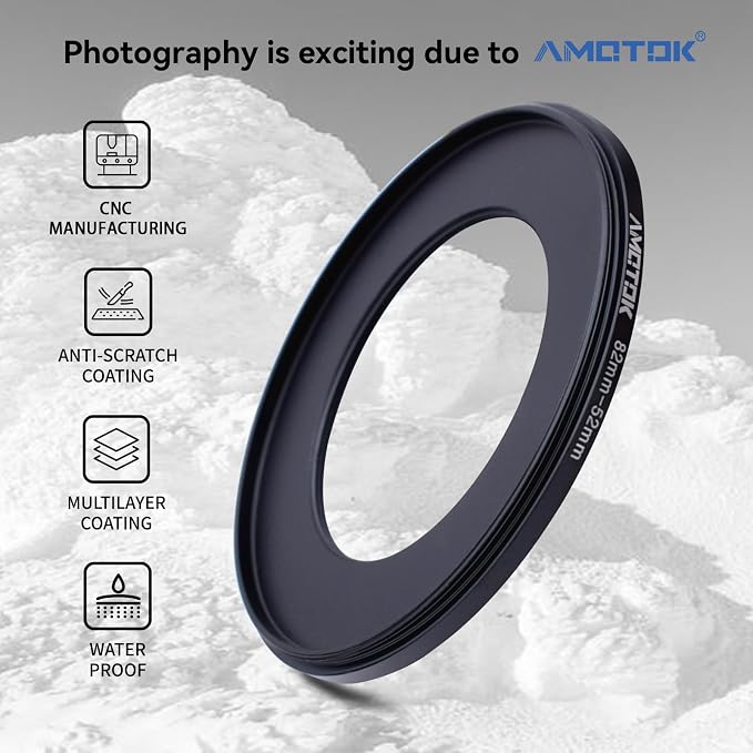 82mm Lens to 52mm Camera Lens Adapter, 82mm to 52mm Filter Step-Down Ring - Image 2