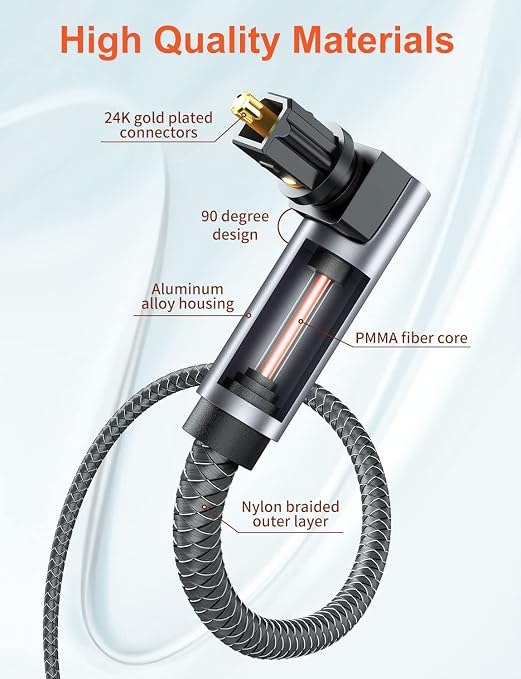 VANAUX 90 Degree Optical Audio Cable, 3.2ft S/PDIF TOSLINK Fiber Digital Cord - Image 7
