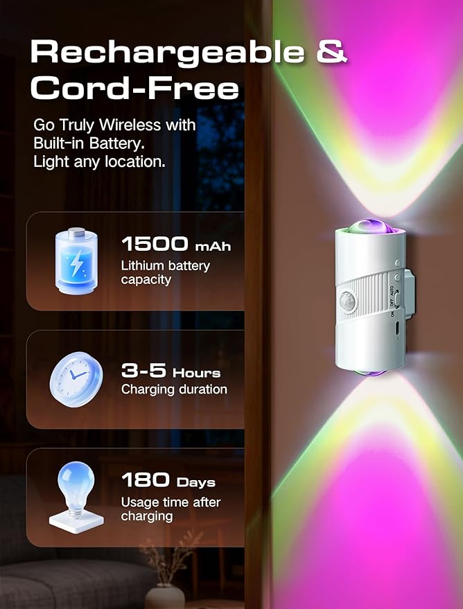 Rechargeable RGB Motion Sensor Night Light, Color Changing LED Night Light - Image 3