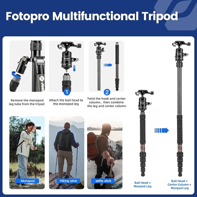 Fotopro 60inch Carbon Fiber Tripod Compact Camera Tripod - Image 4