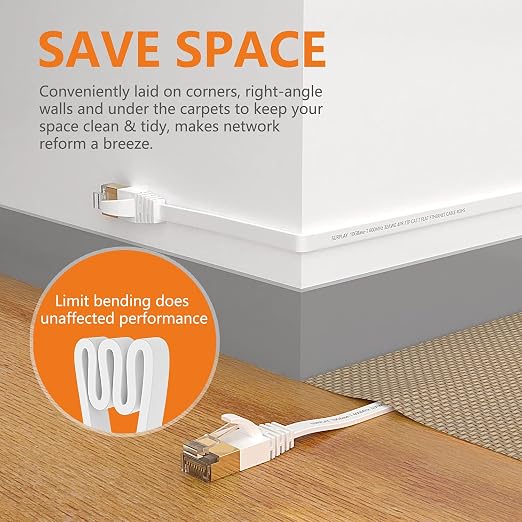 Cat7 10FT-5Pack Ethernet Cable Flat-White-10Gbps High Speed Ultra Slim Double - Image 5