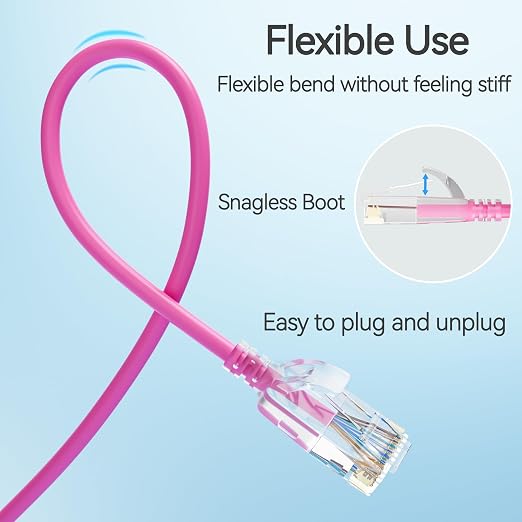 Cat6 Slim Patch Cables 2 Feet 10-Pack Pink, Cat6a Patch Cables 10Gbps 550MHz - Image 5