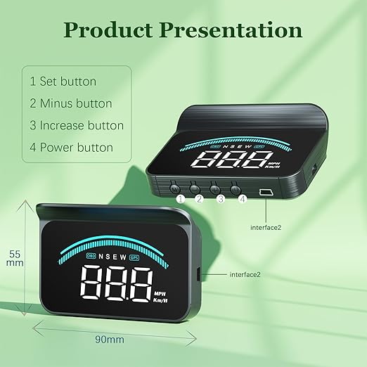 AZIJYV Heads Up Display for Cars M11, Universal OBD+GPS Digital Speedometer - Image 5