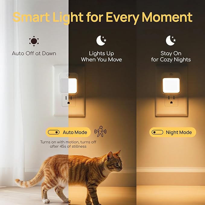 Plug-in Night Light with Motion Sensor, Dusk-to-Dawn Light Sensor, Stepless - Image 3