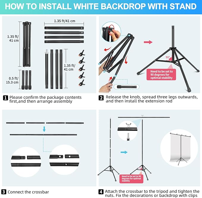 White Backdrop with Stand for Photoshoot, 5X6.5ft White Photo Backdrop with T - Image 7