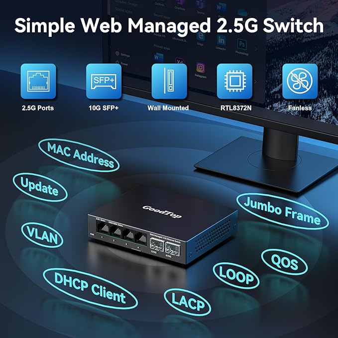 6 Port 2.5Gb Web Managed Switch, 4 x 2.5GbE Ports, 2 x 10G SFP+, Web Managed - Image 3