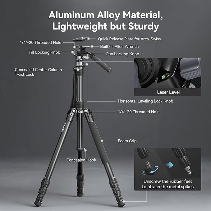 SmallRig CT190 Professional Video Tripod, Monopod Conversion, Video Tripod - Image 2