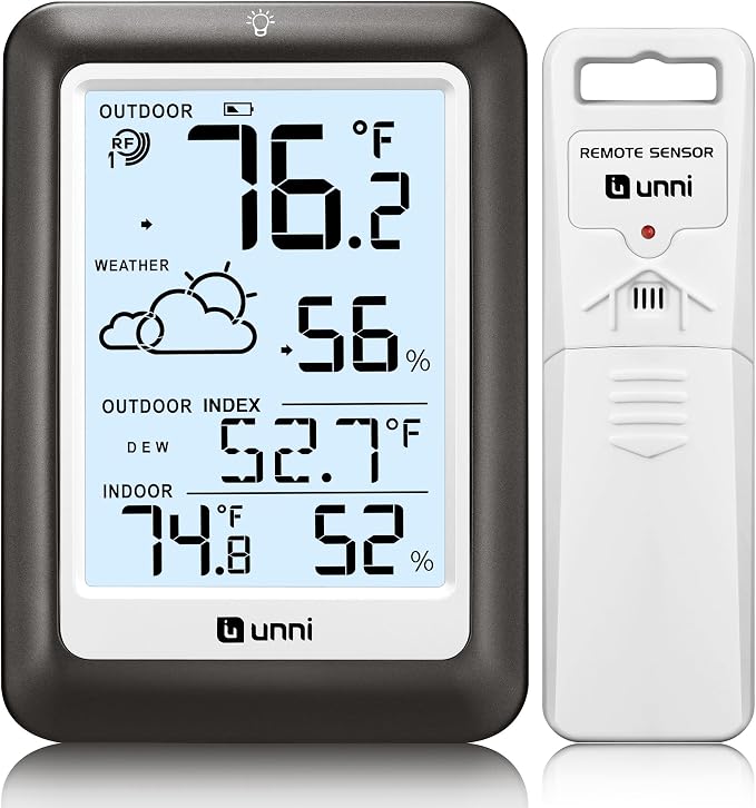Indoor Outdoor Thermometer Wireless Weather Station, Temperature Humidity by UUNNI