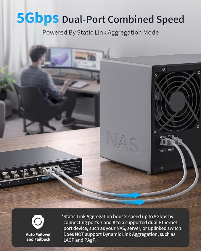 BrosTrend 2.5Gb Switch, Unmanaged 8 Port Ethernet Switch 2.5 Gigabit Supports - Image 5