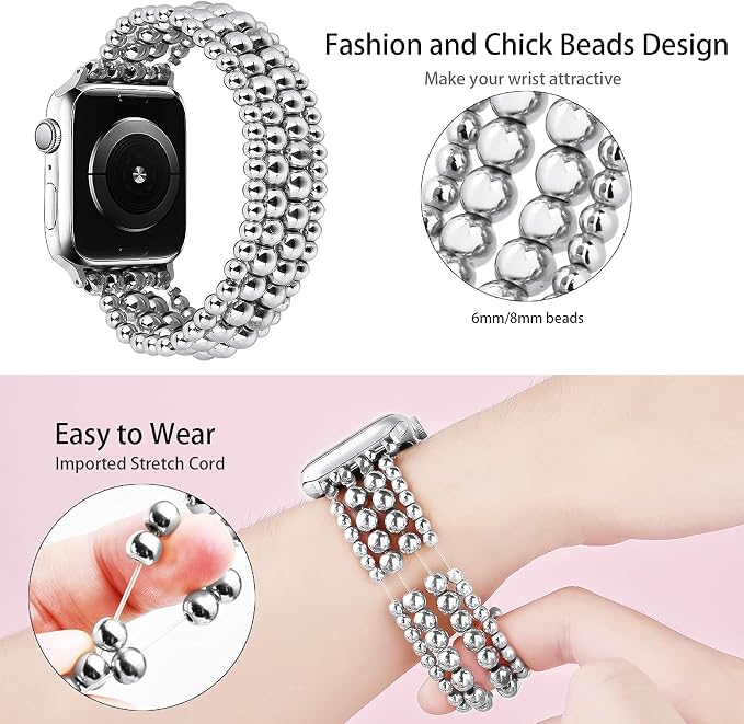 MOFREE Band Compatible with Apple Watch 38mm 40mm 41mm Beaded Bracelet Women - Image 2