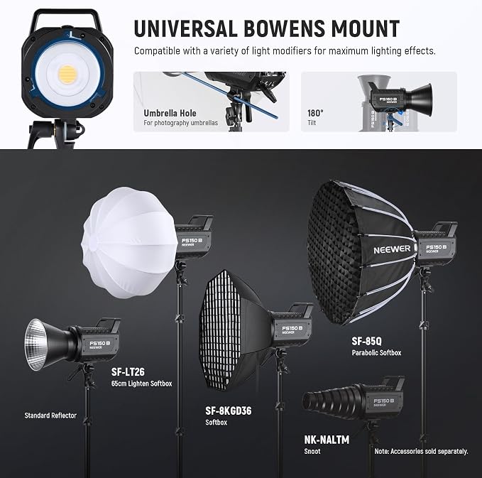 NEEWER FS150B LED Video Light 2.4G/APP Control, 130W Bi Color COB Silent - Image 9