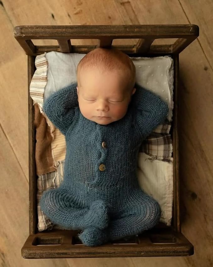 Newborn Photography Props Bed Prop Brown – Rustic Mini Wooden Bed - Image 5