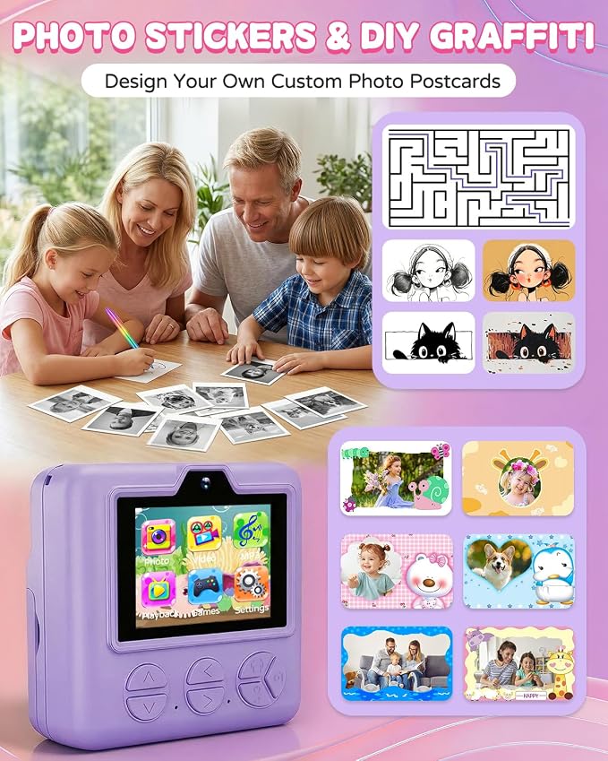 Kids Camera Instant Print with Carrying Case, Digital Selfie Camera with 6 - Image 3