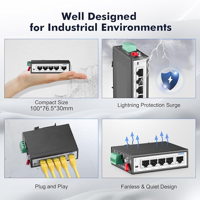 5 Port Mini Industrial Switch, 4 Ports and 1 Uplink, 10/100Mbps Fast Ethernet - Image 5