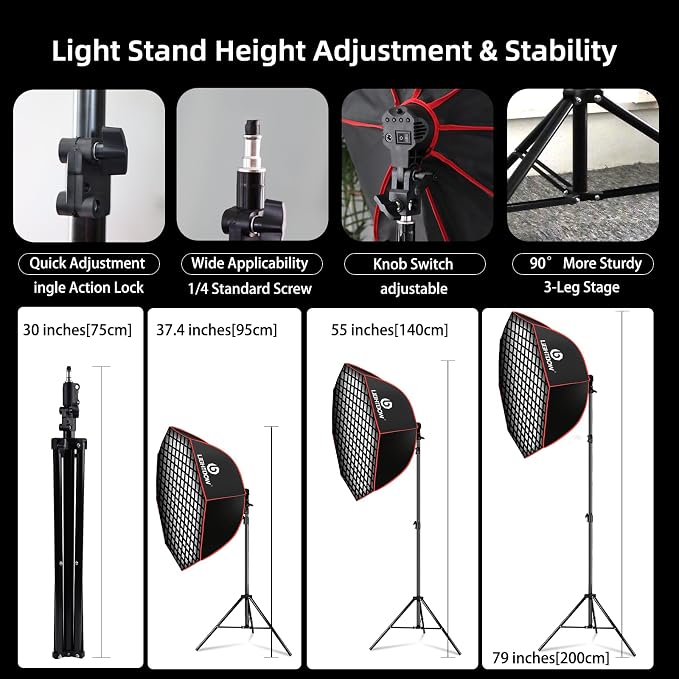Light Box Photography Lighting Kit:37" Octa Softbox, Honeycomb Grid, 110W LED - Image 5